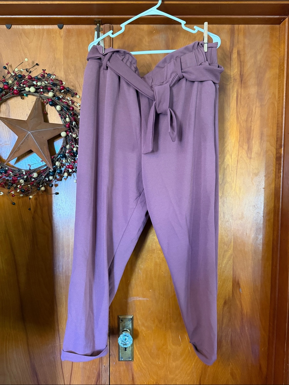 Maurices Mauve Paperbag Waist Tie Trousers